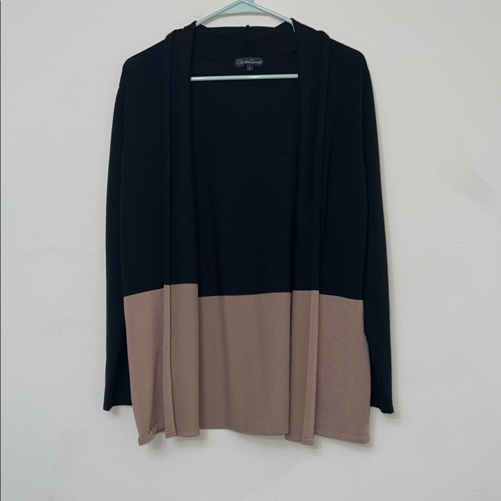 Christine Gerard Black and Tan Open Front Light Weight Cardigan Size Large